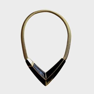TRIFARI Black and Gold Geometric Choker Slinky Chain Bold Bib Collar